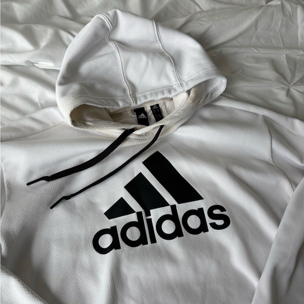 Adidas Classic White Hoodie with Black Accents